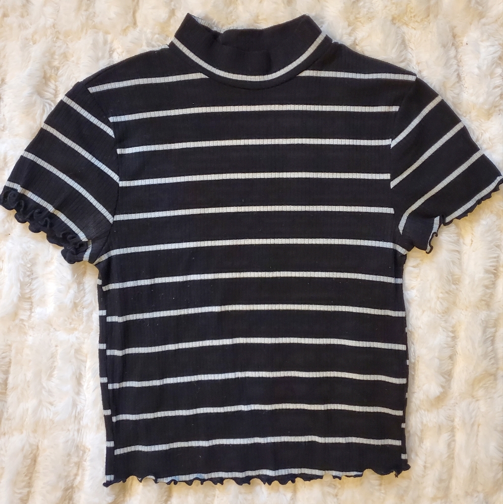 Striped Mock Neck Crop Top